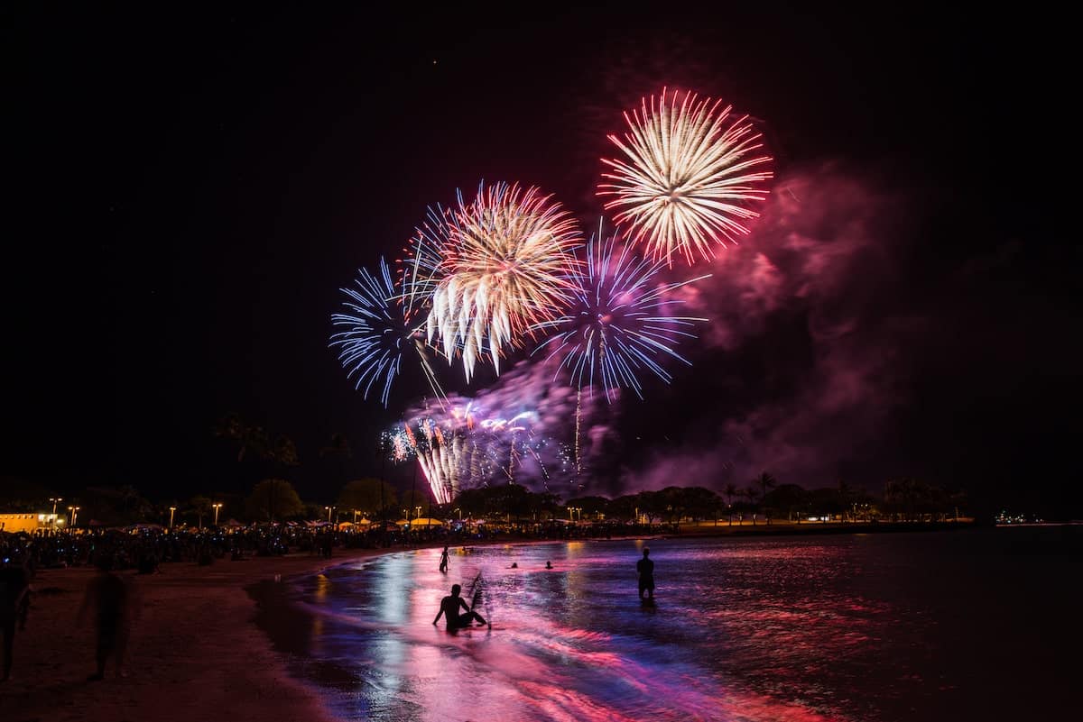 Beautiful easter fireworks above the beach.